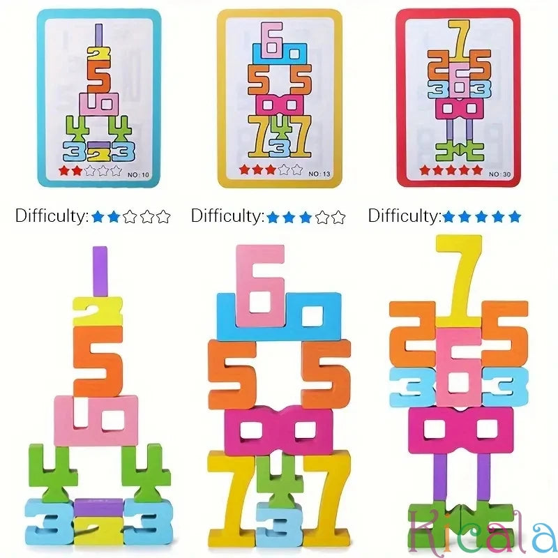 20pcs Colorful Building Blocks Wooden Toys Stacking Games Montessori Children's Digital Cognitive Enlightenment Teaching Aids