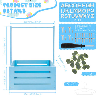 Wood Baby Shower Crate Closet Large Capacity Easy to Install Shower Party Basket with Handle Smooth Baby Clothes Rack for Babies