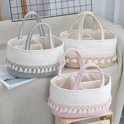 Fashion Multifunctional Cotton Rope Diaper Caddy Bag Baby Feeding Bottle Toy Diaper Organizer Storage Basket Bags in Home Car