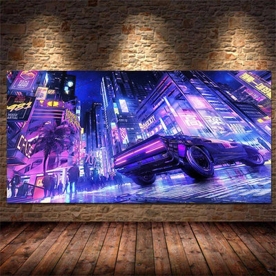 Steam City & Sports Car Canvas Wall Art - Futuristic Game-Inspired Posters for Bedroom and Gamer Room Decor