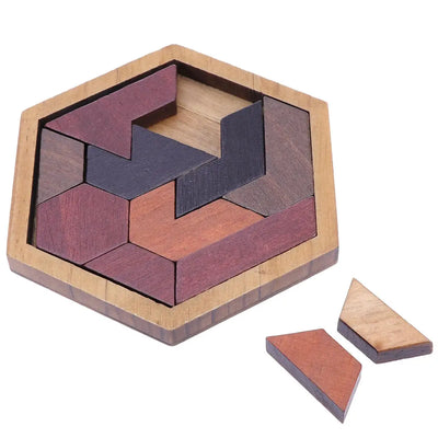 12 pcs Hexagon Tangram Jigsaw Puzzles Wooden Puzzle Games Brain Puzzles For Kids Assembly Disentanglement Puzzle toy