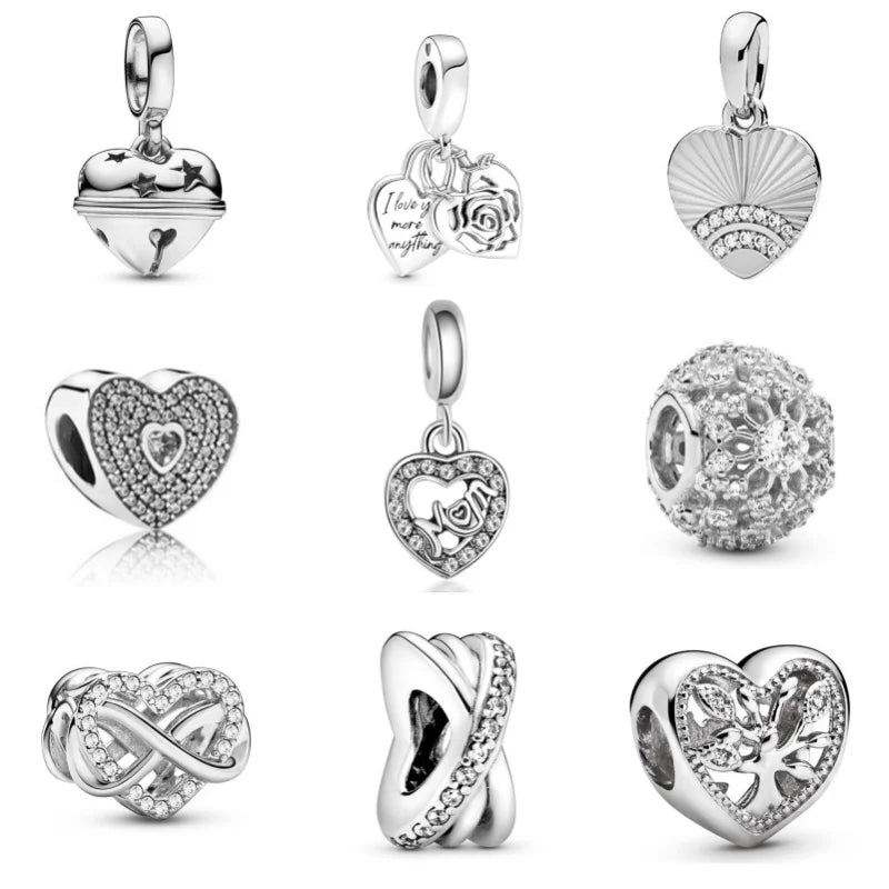 2024 New 925 Silver Plated Diamond Heart Bell Loose Charm Beads For Pandora DIY Bracelet Necklace Jewelry Accessories Gifts