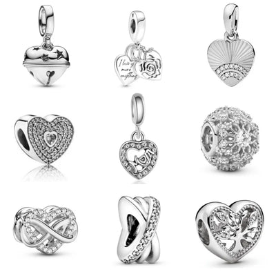 2024 New 925 Silver Plated Diamond Heart Bell Loose Charm Beads For Pandora DIY Bracelet Necklace Jewelry Accessories Gifts