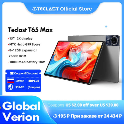 Teclast T65 Max 13" HD Display Android 14 Tablet MediaTek G99 8GB RAM 256GB ROM 10000mAh Battery Widevine L1