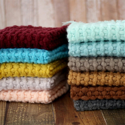 Newborn Baby Photography Blanket Basket Filler Mohair Knitted Mat 50cm Square Rug Photo Props Cushion Tassels Decoration Blanket