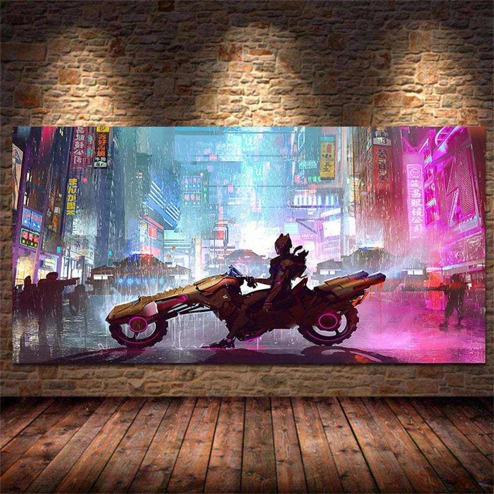 Steam City & Sports Car Canvas Wall Art - Futuristic Game-Inspired Posters for Bedroom and Gamer Room Decor