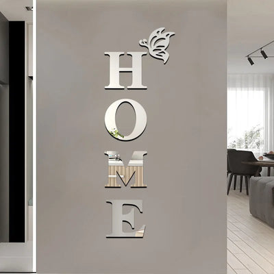 New Butterfly Home English Letter Wall Stickers  Mirrors Acrylic Self Adhesive Detachable Wall Stickers Modern Home Decoration