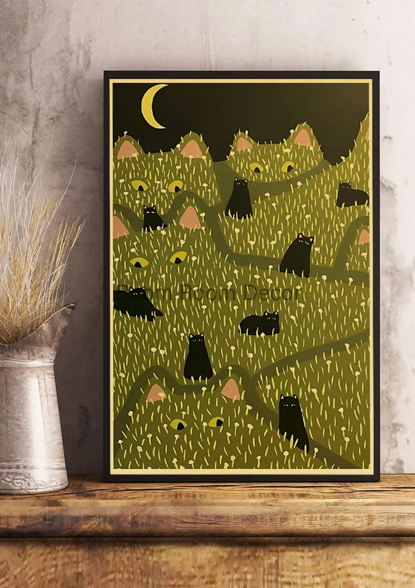 Fun And Cute Lover Cat Paper Poster Graffiti Picture Retro Personality Paper Wall Sticker Retro Bar Cafe Home Room Gift Decor
