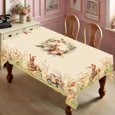 Happy Easter-Themed Waterproof Tablecloth Easter Decorations Spring Bunny Eggs Flowers Farm Truck Table Cloth Dining Table Decor
