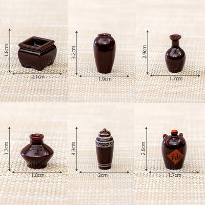 6Pcs 1:12 Dollhouse Miniature Wine Altar Tea Jar Clay Pot Flowerpot Vase Home Model Decor Toy Doll House Accessories