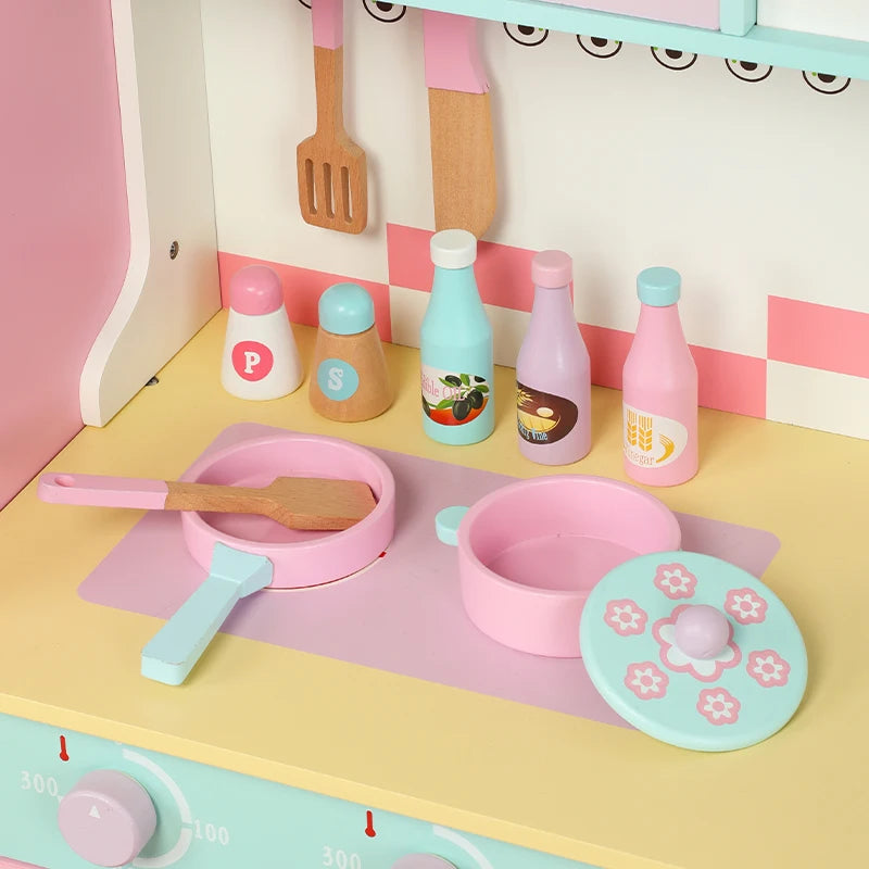 Kids Role Play Wooden Kitchen with Refrigerator Toy