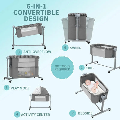 AUTOMATIC PORTABLE BASSINET BEDSIDE SLEEPER WITH 3-SPEED SWING & WHEELS – NEWBORN BABY CRIB IN BED