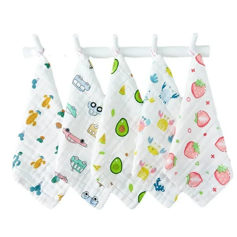 5PCS BABY FACE TOWELS MUSLIN 6-LAYERS COTTON SOFT HANDKERCHIEF BATHING FEEDING WASHCLOTHS BURP CLOTHS FOR BABY