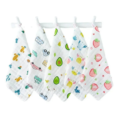 5PCS BABY FACE TOWELS MUSLIN 6-LAYERS COTTON SOFT HANDKERCHIEF BATHING FEEDING WASHCLOTHS BURP CLOTHS FOR BABY