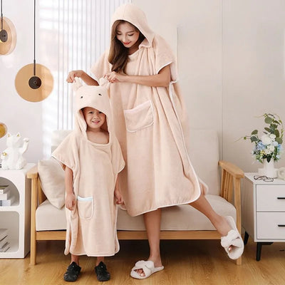 Coral Velvet Adult Children Bathrobe Women Wearable Bathrobes Bath Towels with Hood Thickened Absorbent Bath Towels