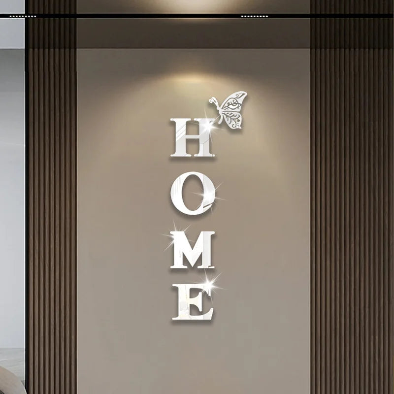 New Butterfly Home English Letter Wall Stickers  Mirrors Acrylic Self Adhesive Detachable Wall Stickers Modern Home Decoration