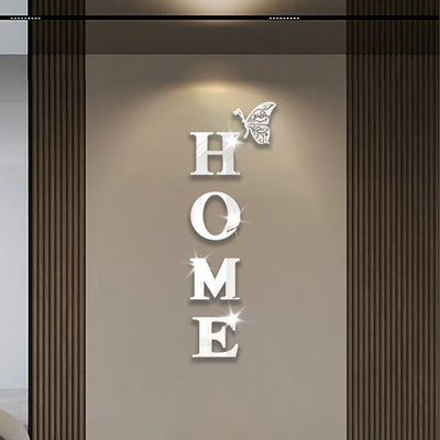 New Butterfly Home English Letter Wall Stickers  Mirrors Acrylic Self Adhesive Detachable Wall Stickers Modern Home Decoration