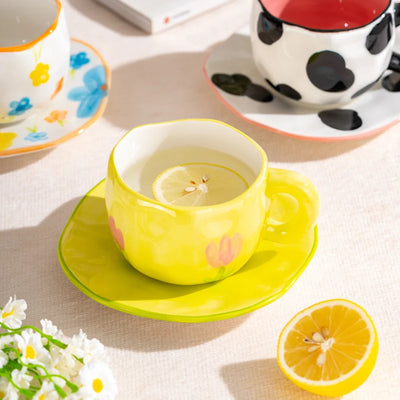 Creative Ceramic mug Hand-painted Flower Clouds Coffee Cup with Saucer Irregular Handmade Cup Breakfast Milk Tea Cups Gift Set
