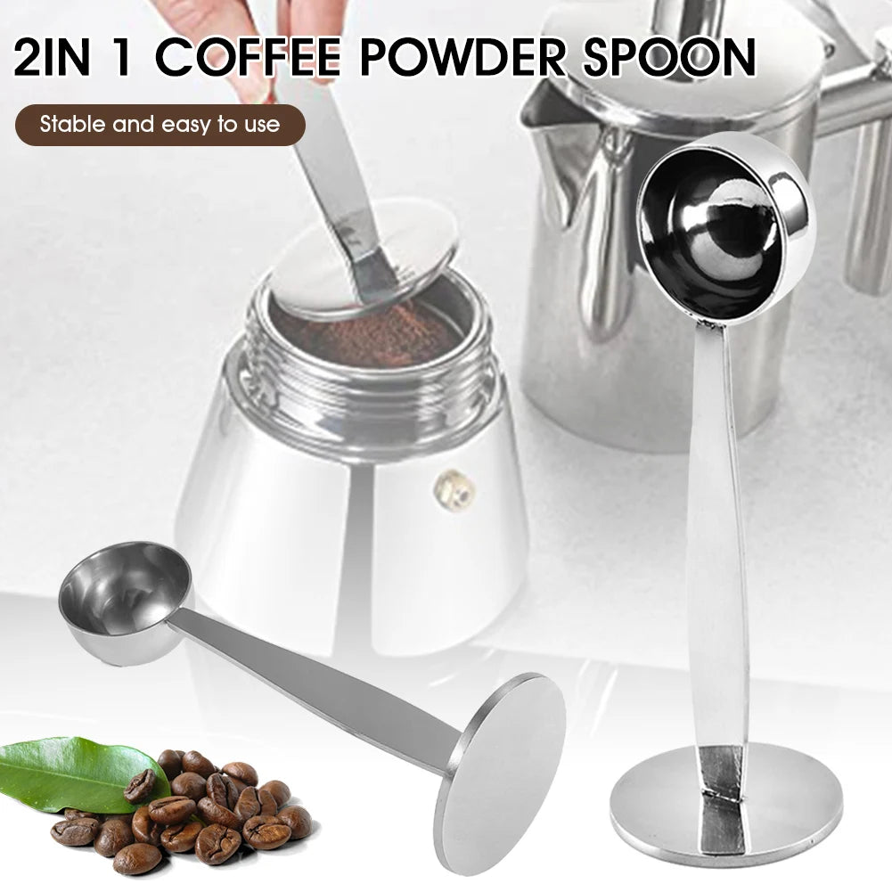Coffee Scoop 2 In 1 Stainless Steel Coffee Spoon Coffee Tamper for Measuring Grinding Coffee Beans Standing Soop for Home Office