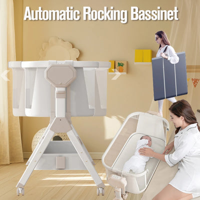 AUTOMATIC ROCKING NEWBORN CO-SLEEPER – PORTABLE BABY BASSINET & INFANT BEDSIDE SLEEPER CRIB, UNISEX TRAVEL BED
