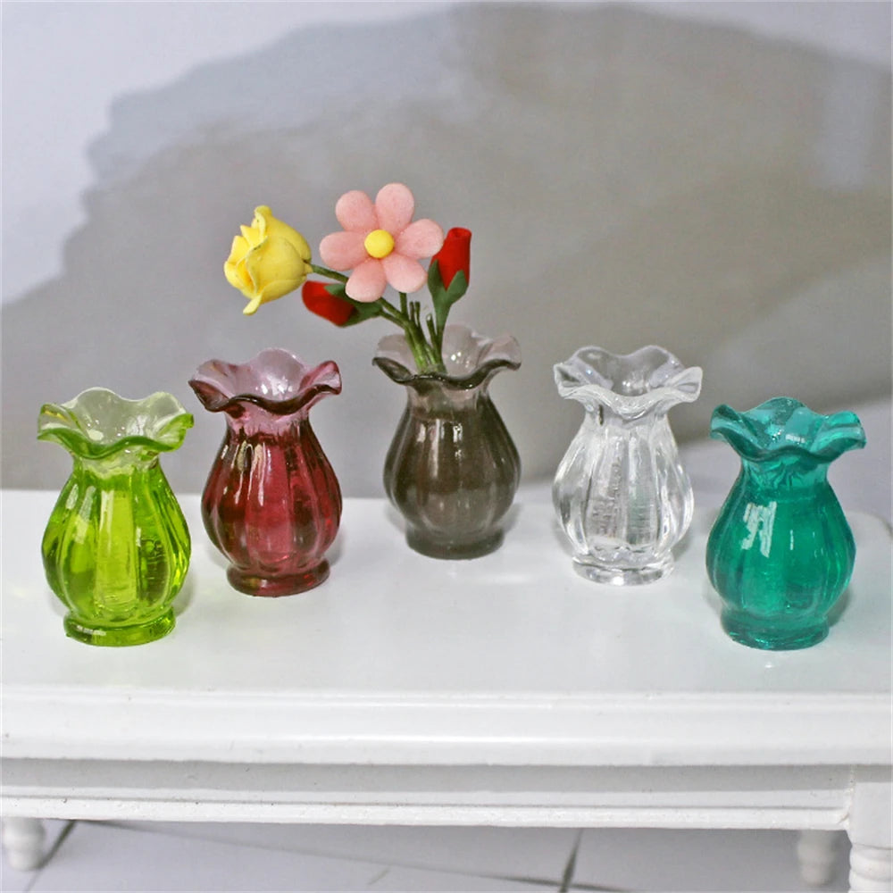 Mini Rose Ceramic Vase Handicraft Collection Miniature Model Resin Simulation Vase Desktop Mini Decor Creative Pocket Artwork