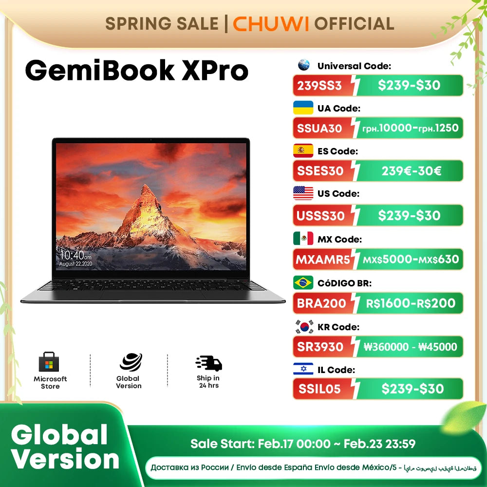 CHUWI GemiBook XPro 14inch UHD Screen Laptop 8GB RAM 256GB SSD Intel Celeron N100 Windows 11 Computer with Cooling Fan Notebook