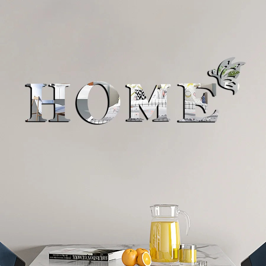 New Butterfly Home English Letter Wall Stickers  Mirrors Acrylic Self Adhesive Detachable Wall Stickers Modern Home Decoration