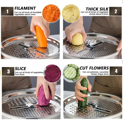 3 In 1 Multifunctional Kitchen Graters with Stainless Steel Drain Basin Vegetable Cutter Colander Vegetable Slicer Set