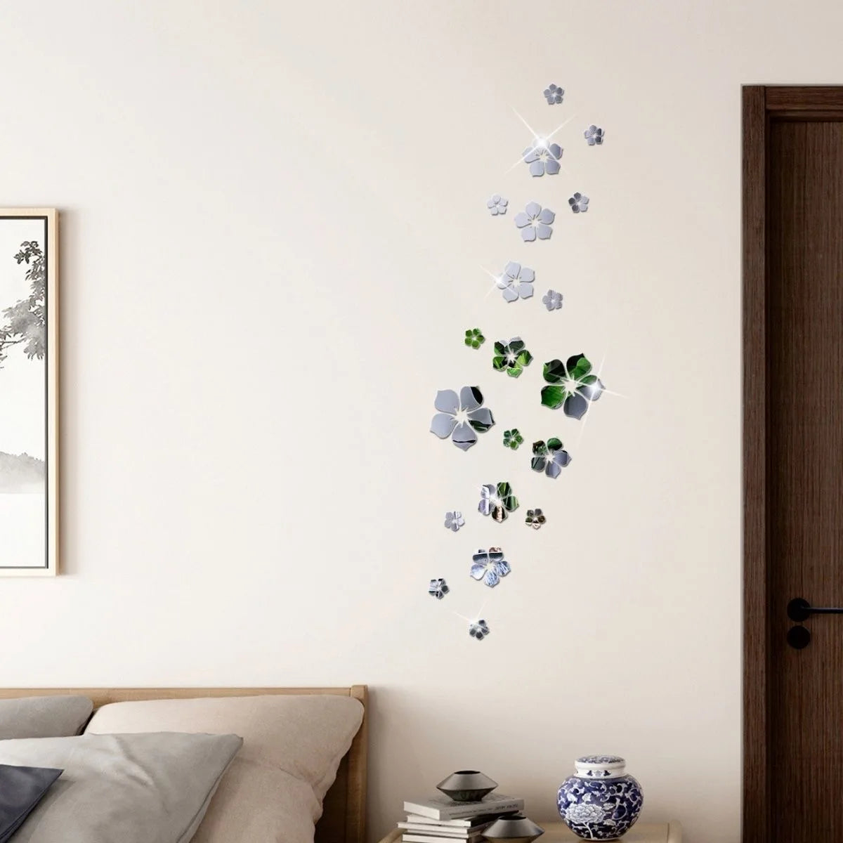18Pcs 3D Acrylic Flower Mirror Wall Stickers Self Adhesive Art Flower Sticker Decals For Home Bedroom Living Room Decor