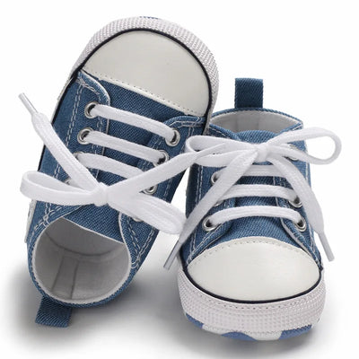 CLASSIC CANVAS BABY SPORTS SHOES – GENDER-NEUTRAL FIRST WALKER WITH NON-SLIP SOFT SOLES FOR NEWBORN & TODDLER CRIB USE