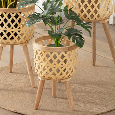Hand Woven Flower Pot Wood Tripod Stand for Balcony Planters Backyard Garden