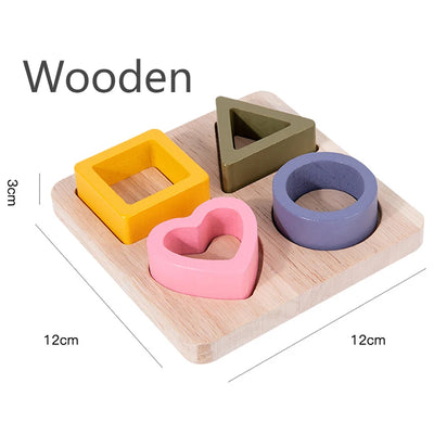 Montessori Baby Puzzles Silicone Toys Geometric Shape Jigsaw Board Matching Games Educational Learning Toys Food Grade Silicone