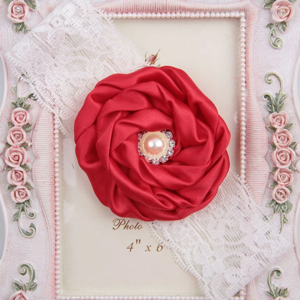 1PCS Baby Girls Rose Flower Headband with Pearl Rhinestone Center Soft Lace Bands Newborn Infant Toddler Kids Hair Accessories