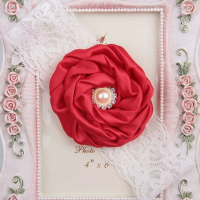 1PCS Baby Girls Rose Flower Headband with Pearl Rhinestone Center Soft Lace Bands Newborn Infant Toddler Kids Hair Accessories