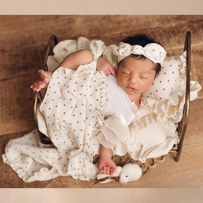 Newborn Props For Photography Soft Skin Friendly Double-Layer Cotton Blanket/Lace Pillow/Headband Photography Accessories