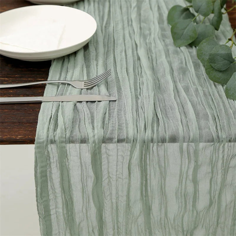 Semi-Sheer Table Runner Vintage Cheesecloth Gauze Table Setting  Wedding Dining Party Christmas Banquets Arches Cake Decortion