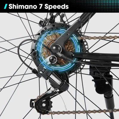 HILAND 500W 26” ELECTRIC MOUNTAIN BIKE – 36V REMOVABLE BATTERY, 20MPH, 7-SPEED SHIMANO, FRONT SUSPENSION, DISC BRAKES