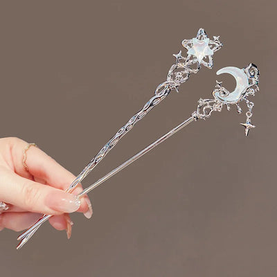 Romantic Chinese Style Women's Hair Accessories Sweet Stars Moon Gemstones Suitable for Daily Parties Fashionable Hair Needles