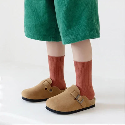 5 PAIRS/LOT SOLID COLOR STRIPED COTTON KIDS SOCKS – BREATHABLE KNITTED TODDLER CREW SOCKS FOR BOYS & GIRLS (1–8 YEARS)