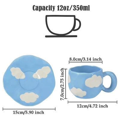 Creative underglaze hand-painted white cloud coffee cup and saucer hand-shaped irregular cloud ceramic cup and saucer