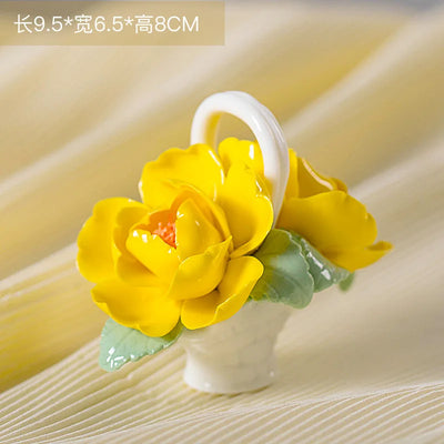 Ceramic Simulation Flower Basket Ornaments Handmade Mini Flower Basket Creative Coffee Table Living Room Table Decorations