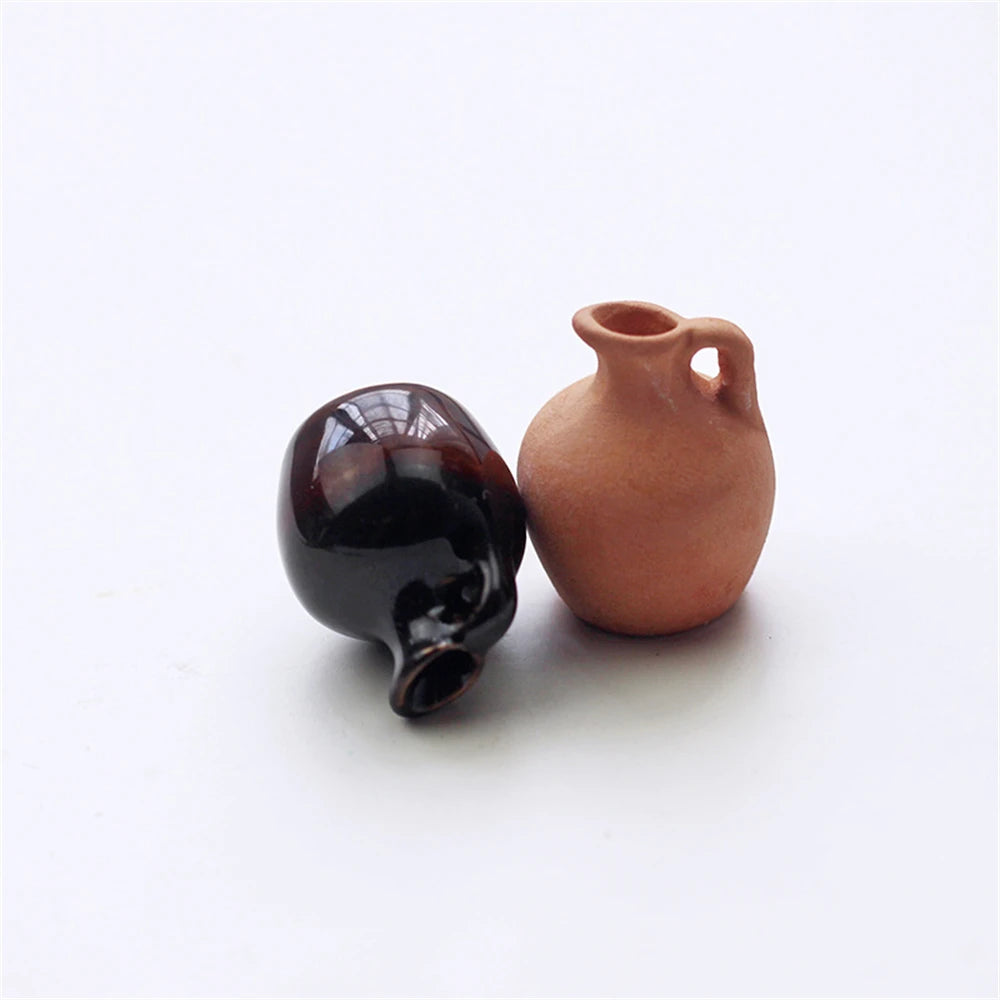 Mini Rose Ceramic Vase Handicraft Collection Miniature Model Resin Simulation Vase Desktop Mini Decor Creative Pocket Artwork