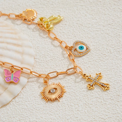 Charm Necklace for Women Shell Cross Necklaces Gold Charms Pendant Boho Summer Seashell Ocean Beach 14K Starfish Surfer