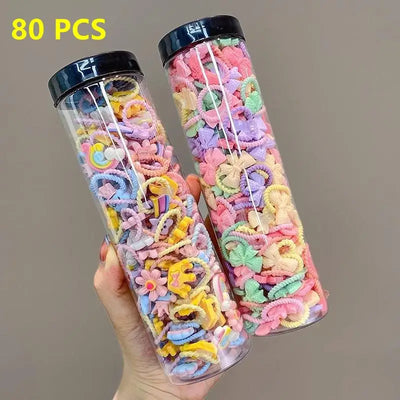 80PCS/40PCS/Bottle Elastic Hair Bands Girls Baby Hair Accessories Child Hair Ring Head Rope Scrunchies Headwear 1 or 2 Bottles