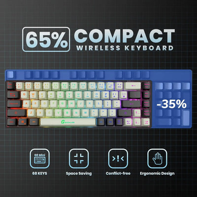 GEODMAER 65% Wireless Gaming Keyboard 2.4G Rechargeable Backlit Gaming Keyboard 68 Keys Anti-ghosting No-Conflict Keyboard forPC