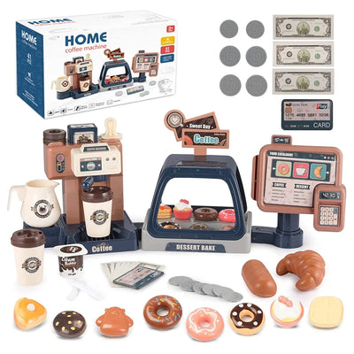 3 in 1 Toy Coffee Maker Machine and Cash Register Kit with Sound Light