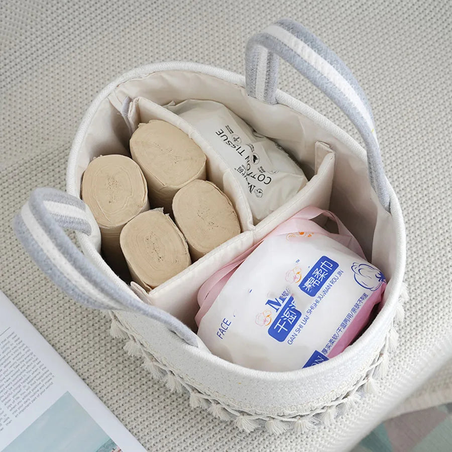 Fashion Multifunctional Cotton Rope Diaper Caddy Bag Baby Feeding Bottle Toy Diaper Organizer Storage Basket Bags in Home Car
