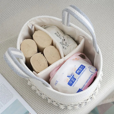 Fashion Multifunctional Cotton Rope Diaper Caddy Bag Baby Feeding Bottle Toy Diaper Organizer Storage Basket Bags in Home Car