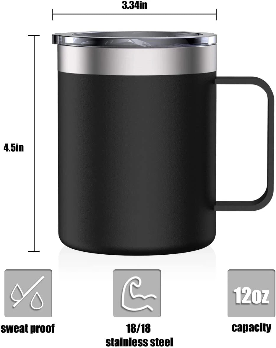 Stainless Steel Insulated Coffee Mug Tumbler with Handle, 12 oz 360ml Tumbler Cup with Lid for Hot & Cold Drinks