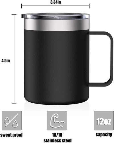 Stainless Steel Insulated Coffee Mug Tumbler with Handle, 12 oz 360ml Tumbler Cup with Lid for Hot & Cold Drinks